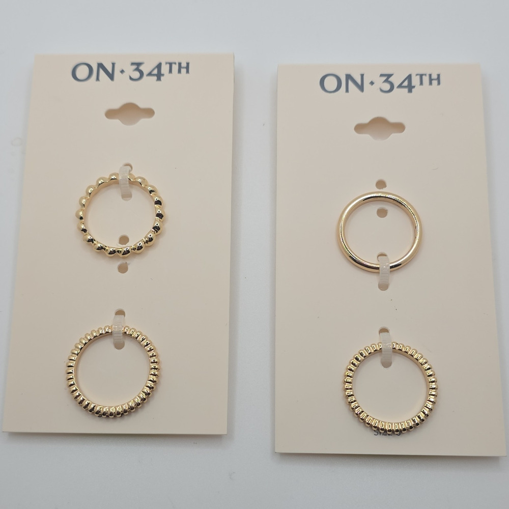 ON 34TH Gold Tone Stackable Band Ring Set Twist Tower Size 7 No Stone